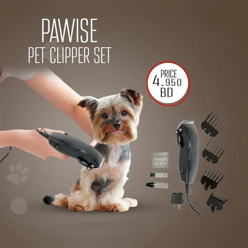 Pawise Powerful Low Noise 4 Interchangeable Comb Pet Clipper Set Dog Cat Grooming Trimmer With Adjustable Stainless Steel Blades