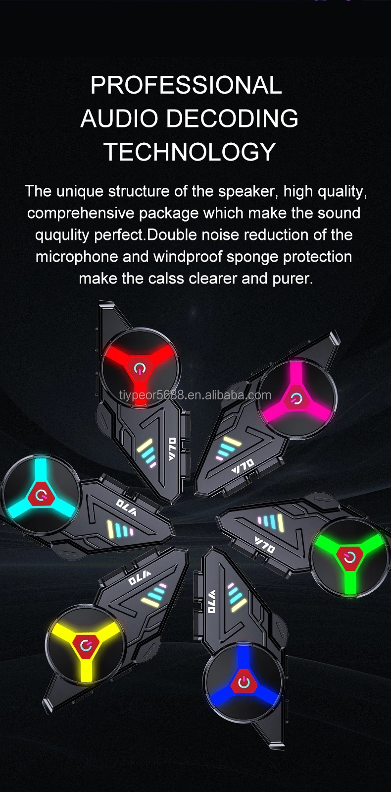 product tiypeor long standby rgb light effect waterproof wide call range motorcycle helmet earphone with half face motorcycle helmet-8