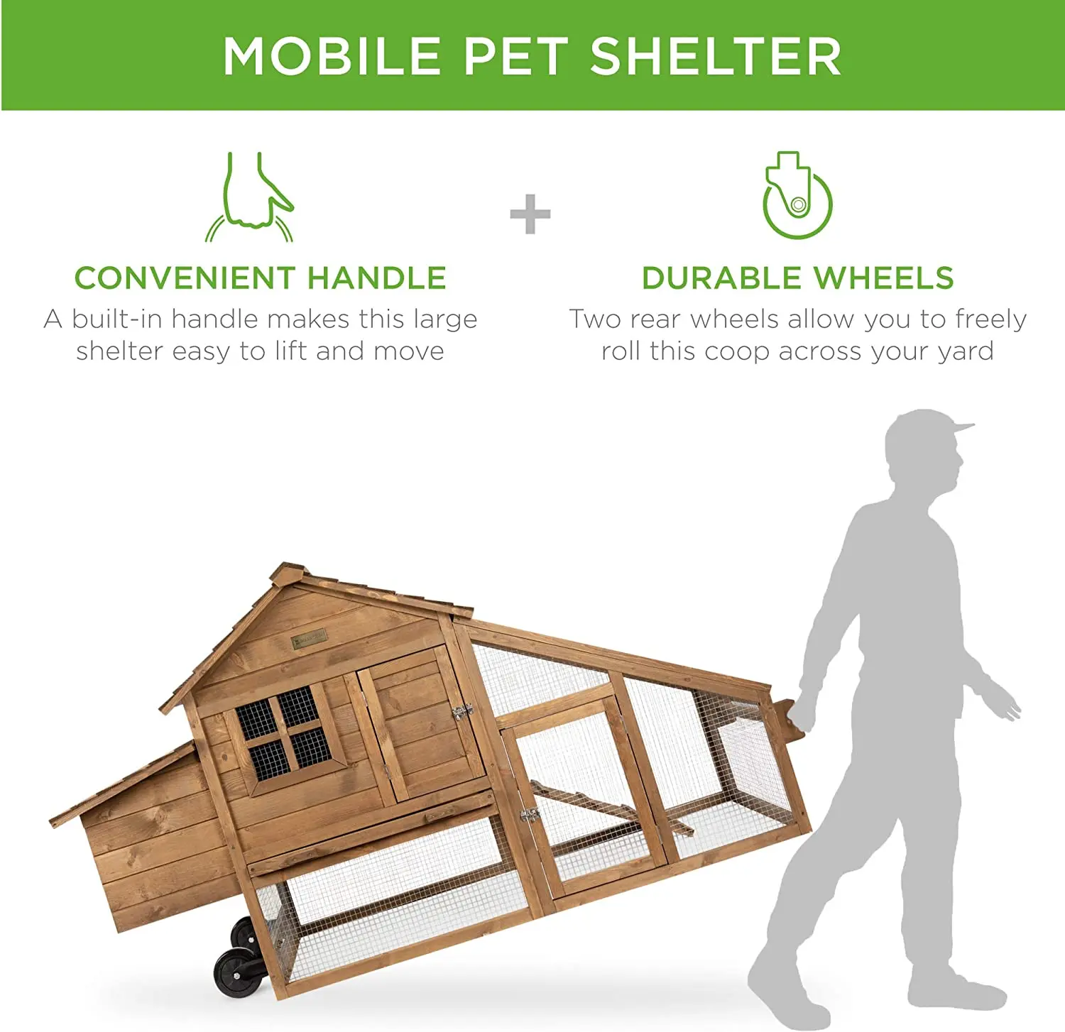 Mobile Solid  Wood Chicken Coop Hen House Layer Poultry Cage