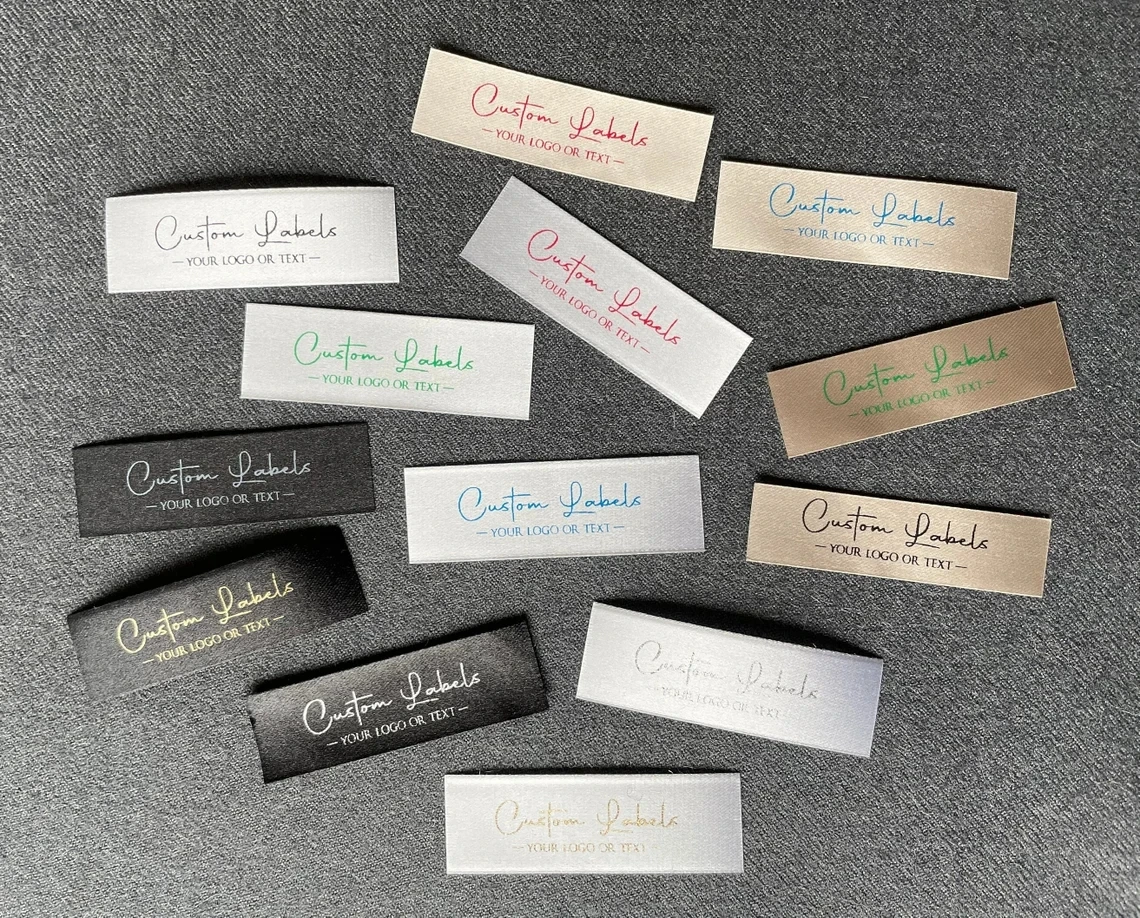 Free Design Service Folded or Flat Sewing Neck Label Personalized Clothing Garment Tags Satin Woven Labels Custom