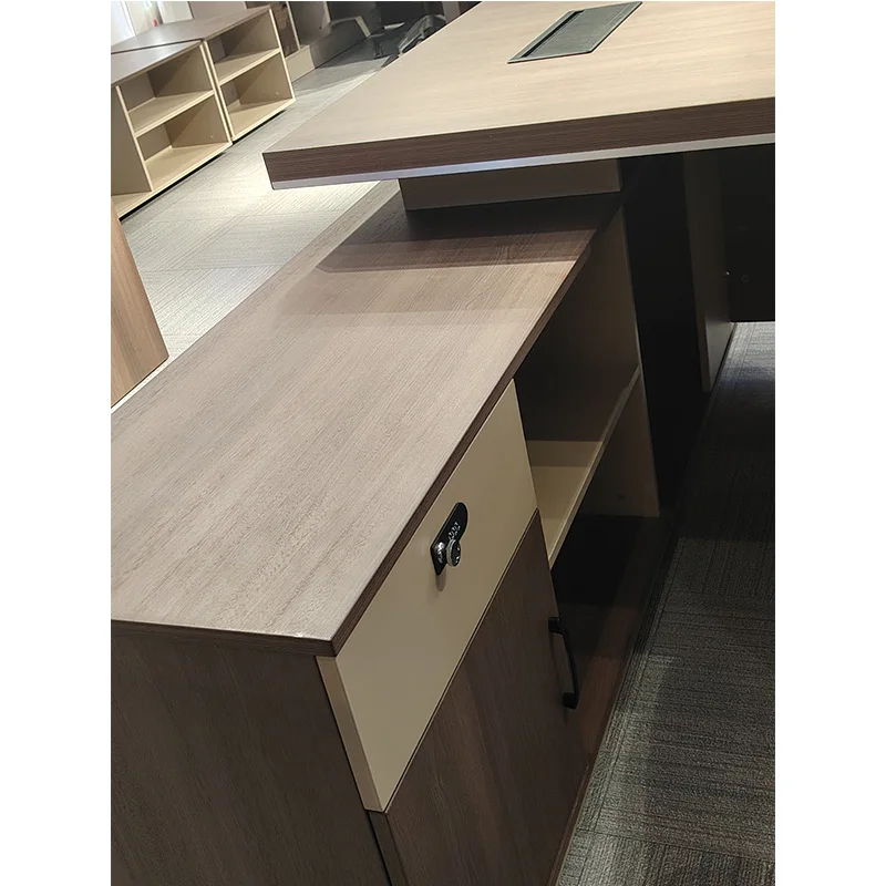 Office L-Shaped Computer Executive Luxury Desks Modern Ceo Manager Work Wooden Boss Table Furniture and Chair Set Customizable image 4