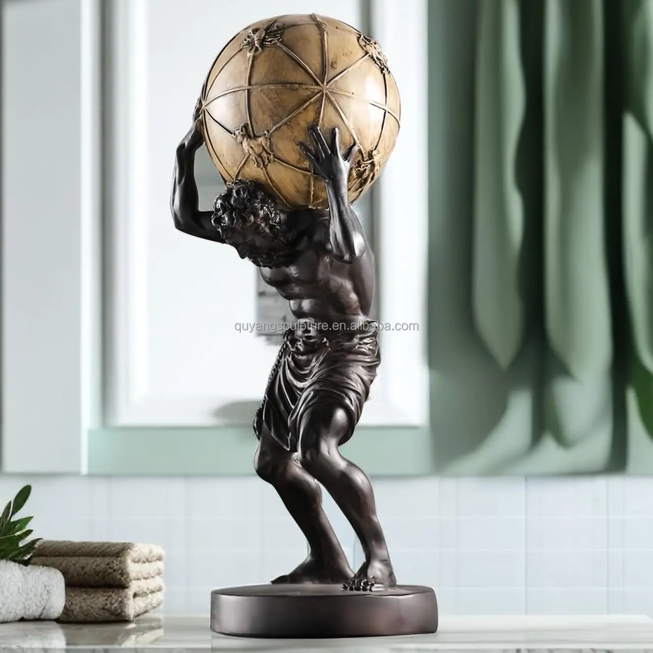 11" Atlas Holding World Statue | Greek God Sculpture Figurine | Bronze Finish Home Decor