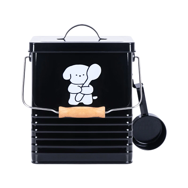 Cute Cat Litter Storage Canister with Lid Galvanized Iron Metal Dog Food Storage Bucket Airtight Pet Food Containers