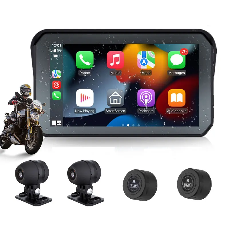 GreenYi Inch Motorcycle Carplay DVR Dash Cam 1080P Waterproof Camera  Display Portable GPS Navigation Wireless Android Auto