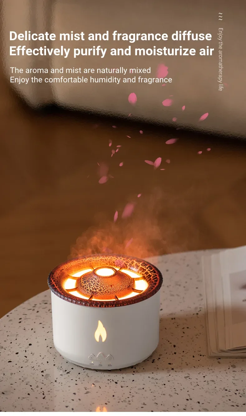 New Creative Volcano Electric Aroma Essential Oil Diffuser Flame Lamp For Office Home Desktop