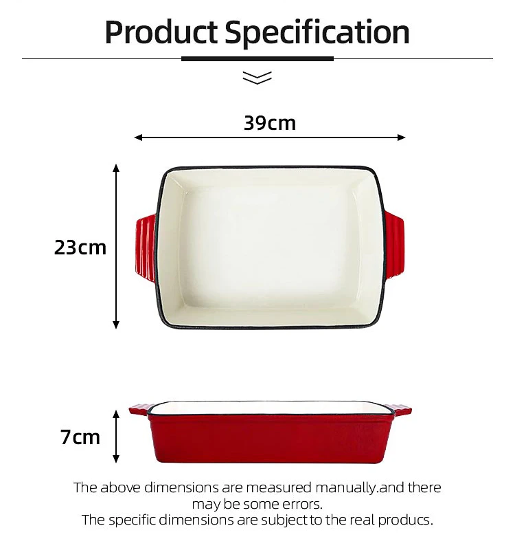 Household Cookware Nonstick Rectangular Enameled Cast Iron Deep Baking