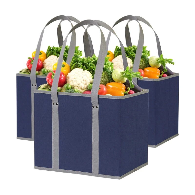 Wholesale Foldable Food Storage Bins with Handles Reusable Shopping Grocery Bags Geometric Pattern Organizer