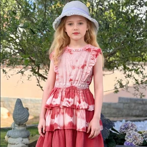 Wholesale Kids Clothes Plant Dye Natural Dye Tie-Dye Frill Holi Dress Girl Dresses for Girls