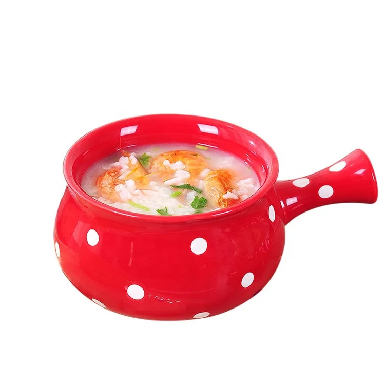 Lead-Free Safe Dinnerware Nordic Polka Dots Salad Soup Cereal Bowl Single Handle Ceramic Bowl Ceramic Handle Bowl