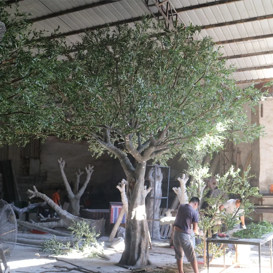 Large Modern Faux Olive Tree, Weather Resistant Artificial Tree, Indoor Outdoor Commercial Centerpiece Decor for Hotel