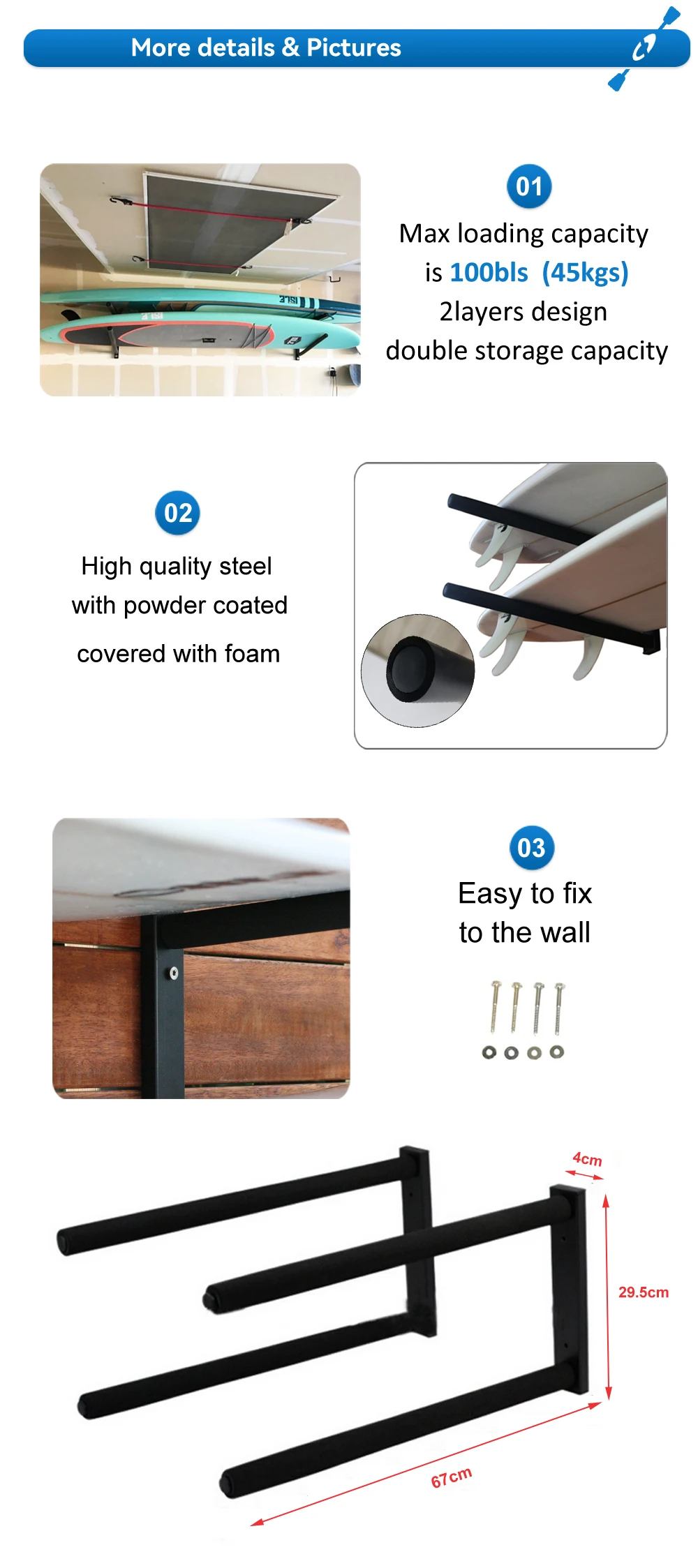 Diy Horizontal Stand Up Paddle Board Sup Rack Dual Wall Mounted Rack
