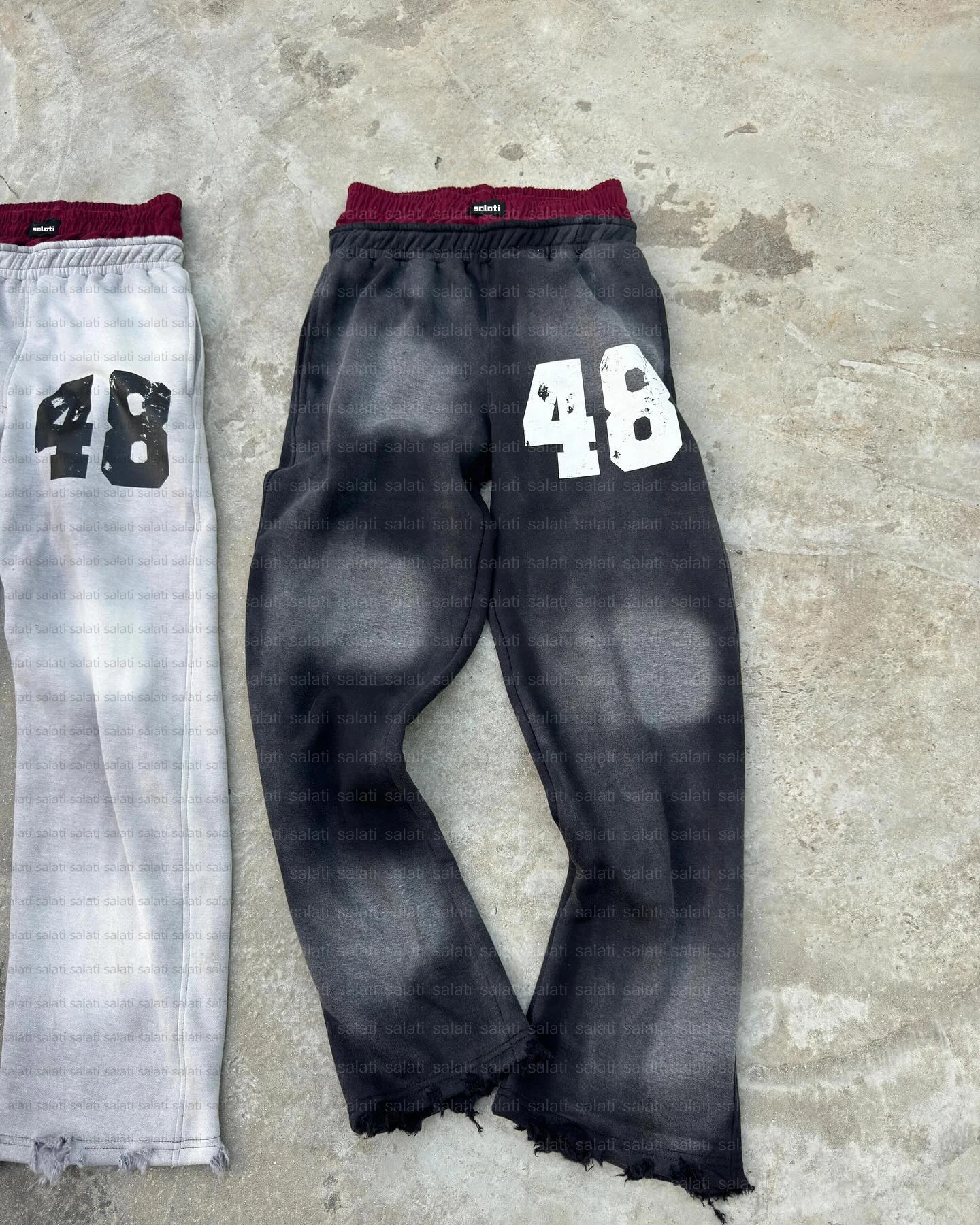 Custom Sweat Trousers Cotton Sun Faded Baggy Heavyweight Double Waist Acid Washed Boxer Track Stacked Pant Flared Sweatpants Men gallery 7