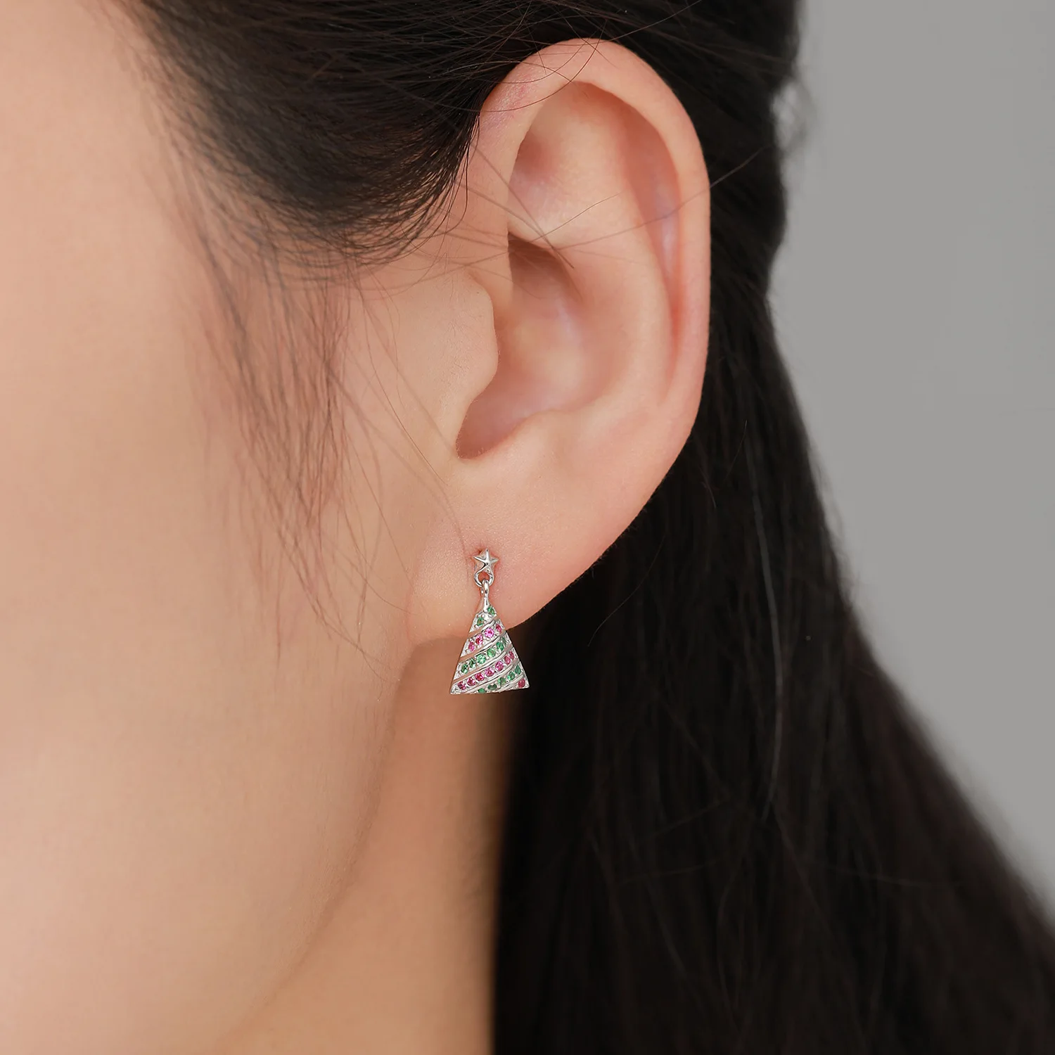 Fine Jewelry Christmas Santa Claus Zircon 925 Sterling Silver Stud Earrings for Christmas Eve Gifts European American Style