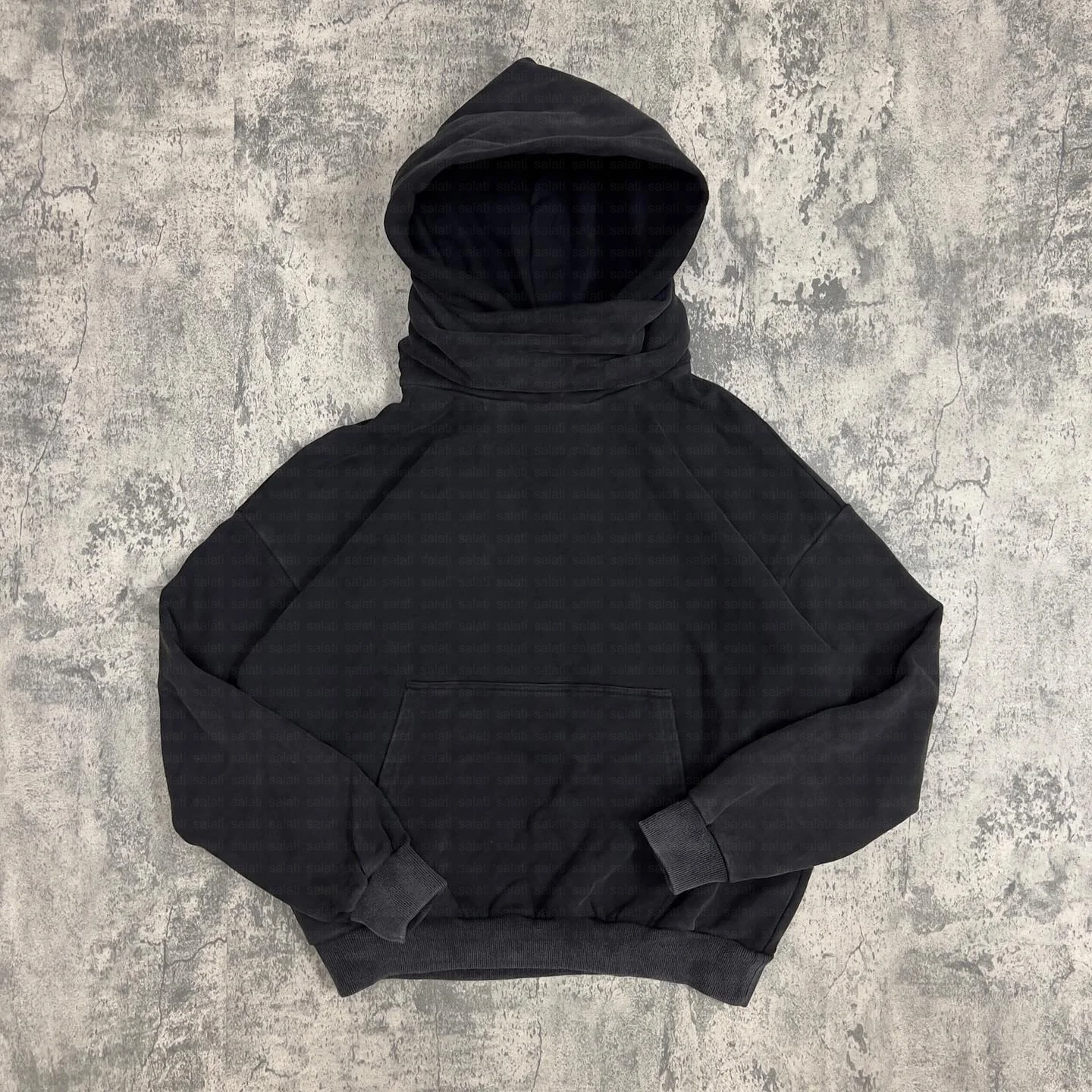 Custom Premium Pullover Sweatshirts Stringless Cotton French Terry Oversized Distressed Blank Masked Stone Acid Wash Hoodies Men gallery 2