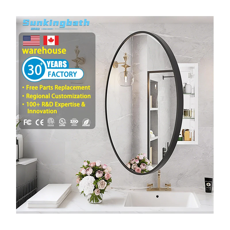 Oval Medicine Cabinet 18 Inch X 26 Inch Mirrored Cabinets Aluminum Bathroom Cabinet  with Adjustable Glass Shelves for Bathroom
