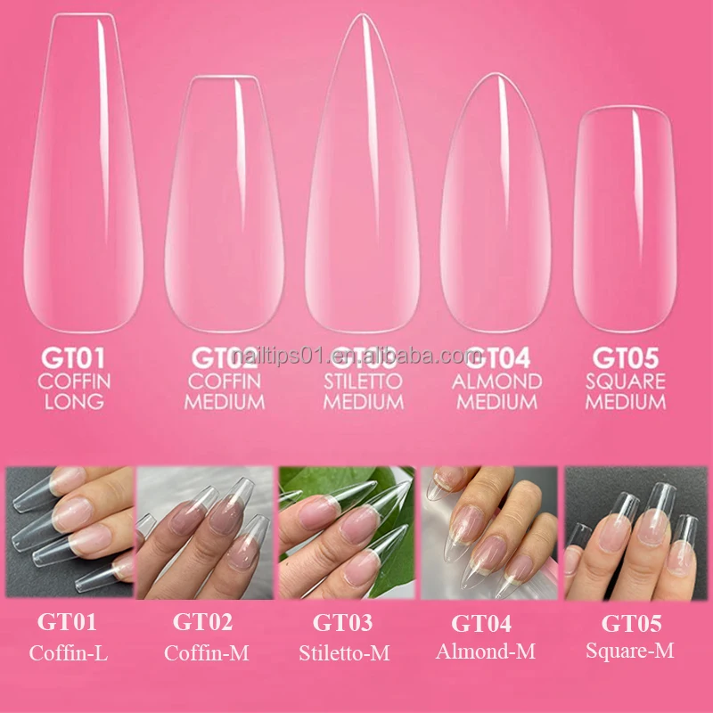 Nail Tip Extension System Set Full Cover Soft Gel Nail Tips Round Square Coffin Diamond Top Coat