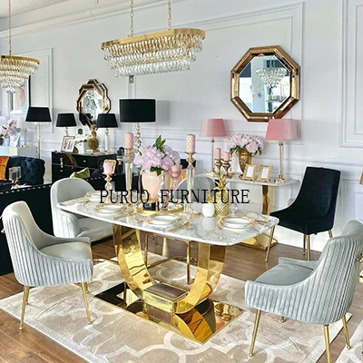Marble Table Top Replacement Dining Table Modern Stainless Steel  Base Wedding Furniture Event Furniture for Dining Furniture