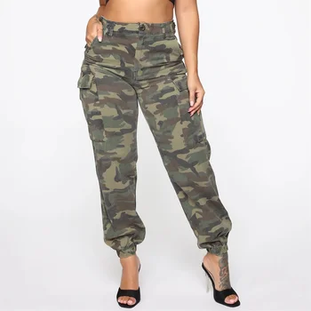 Custom military army fatigue female joggers high waist jogging camouflage ladies trousers cargo camo pants women