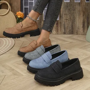2026 Spring New Round Head Simple Fashion Women's Casual Shoes Thick Sole Retro Solid Color Single Shoes for Women Casual Shoes