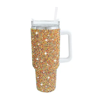 Rhinestone Bling Water Cup with Straw and Lid Crystal Glitter Bottle Bedazzled Stuff Glittery Sparkly Tumbler for Women