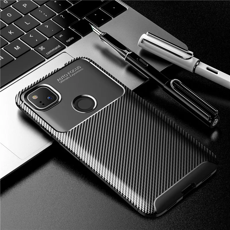 Coque en TPU douce en fibre de carbone Laudtec noir à lustre perlé pour téléphone mobile pour Google Pixel 4XL 4A 4 3XL 3A 3  