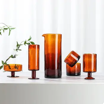 56H Factory customized Amber Glass Water Kettle Cups Heat Resistant Glass Water Mug Set