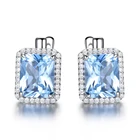 Topaz Diamond Topaz Fashion Nano Sky Blue Topaz Gemstone Clip-on Diamond Earnings Jewelry Women Earrings
