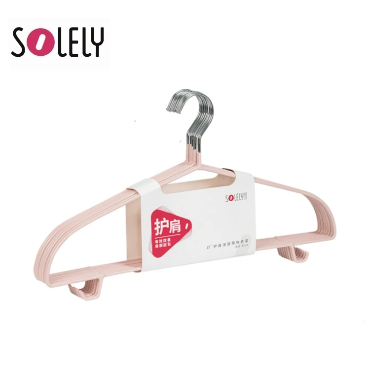 SOLELY Hot-selling Clothes Hanger PVC plastic hanger Laundry Cloth Hanger with Trouser Hooks For Clothing