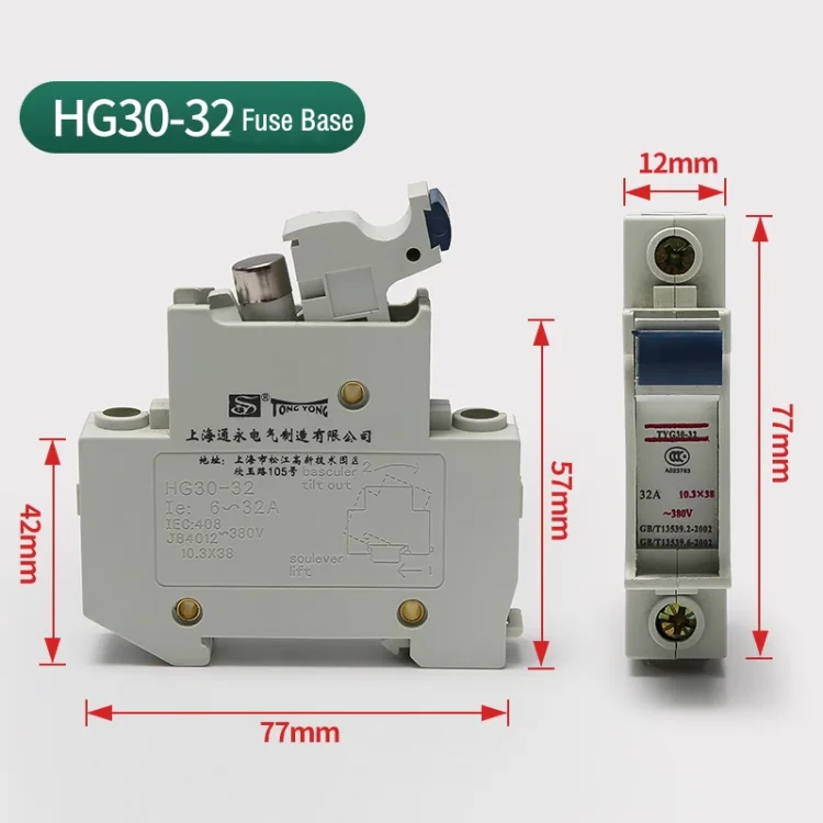 Elevator Control Cabinet Fuse 2A/4A/6A/8A/10A with HG30-32 Base Holder