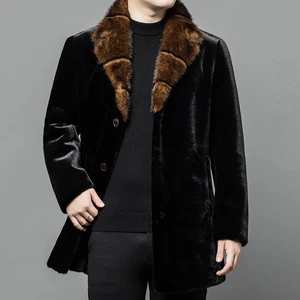 Reliable Quality Furry Soft Imitation Mink Jacket Men Black Single Breasted Winter Faux Fur Coat