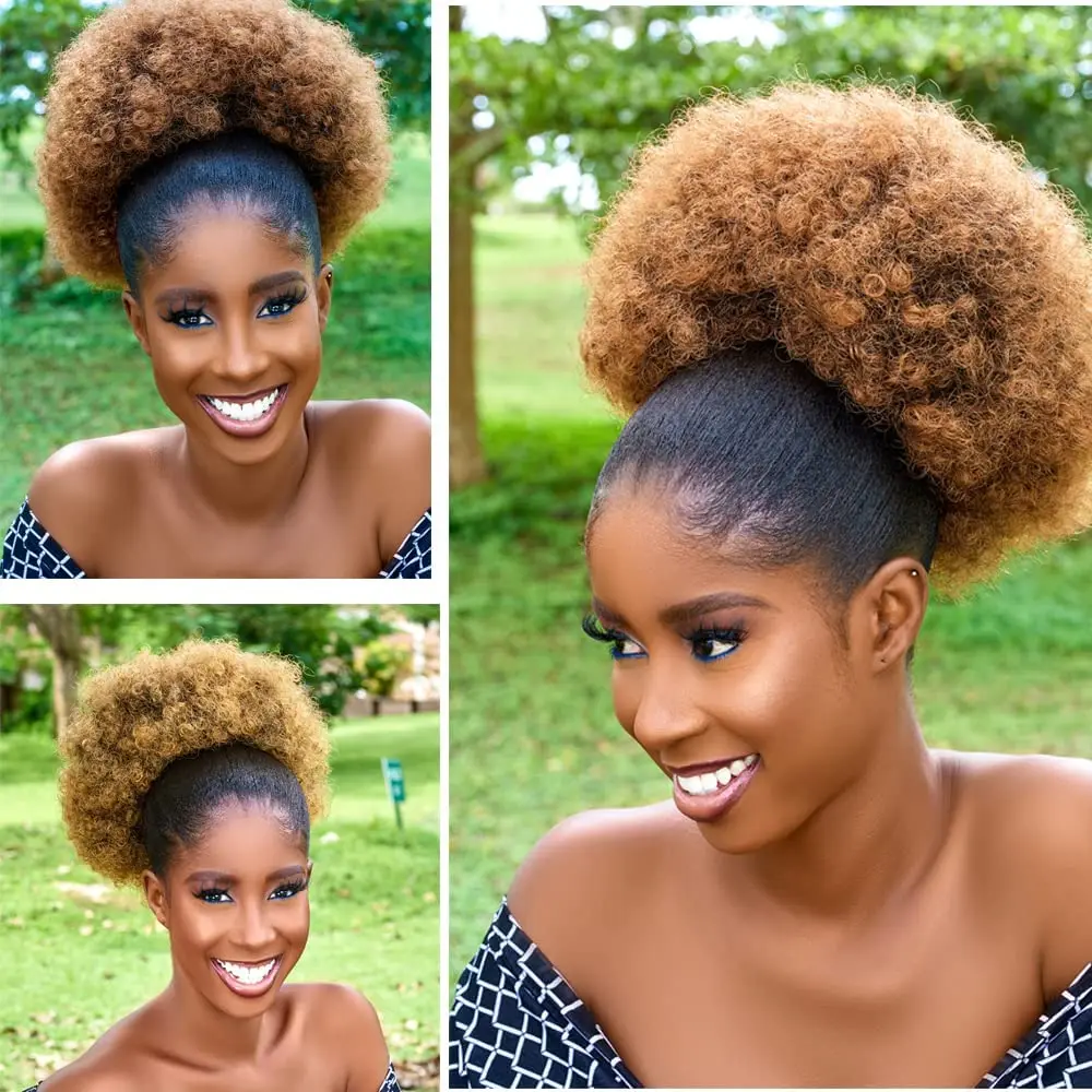 High Puff Afro Kinky Curly Ponytail Hair Extensions Synthetic Clip-in  Crochet Curly Bun Wrap Updo Short Synthetic Curly Wrap