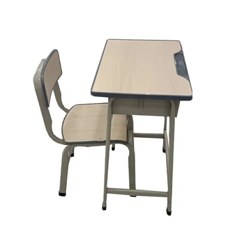 Best quality plywood adjustable height university school children study single wooden desk and chair set