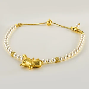 Luxury Fashion 24K Gold Pearls Charm Bracelet Fine Jewelry Women Female Bridal Engagement Wedding Bracelets