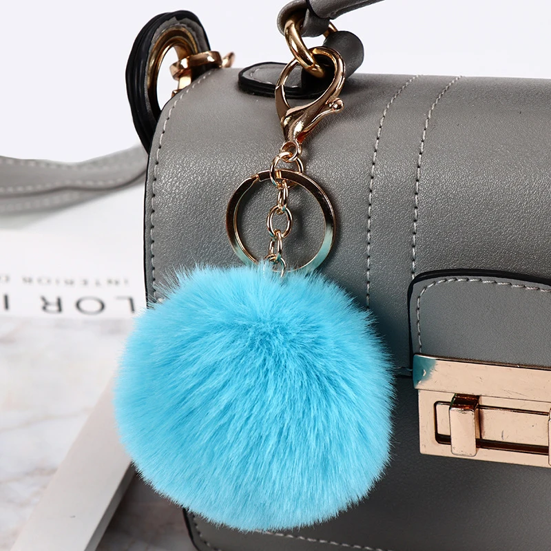 Large Fluffy Puffs Ball Bag Charm Pompom Keychain Fur Keychain Furry Key  chains POMS Purse Charm Light Tan Plush Puffs Fuzzy Furry Art
