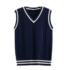 Autumn Winter V Neck Velvet Striped Waistcoats Vests Oversized Cotton Student Warm Clothing
