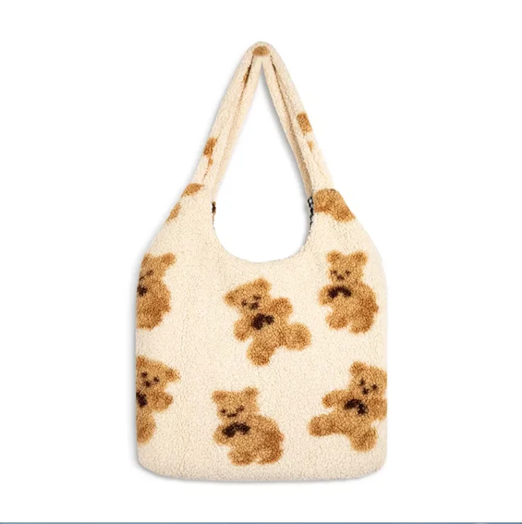 Source Custom Fashion Teddy Fleece Handbag Towel Fabric Bag Winter Gift  Soft Teddy Cloth Tote Bag for Women on m.
