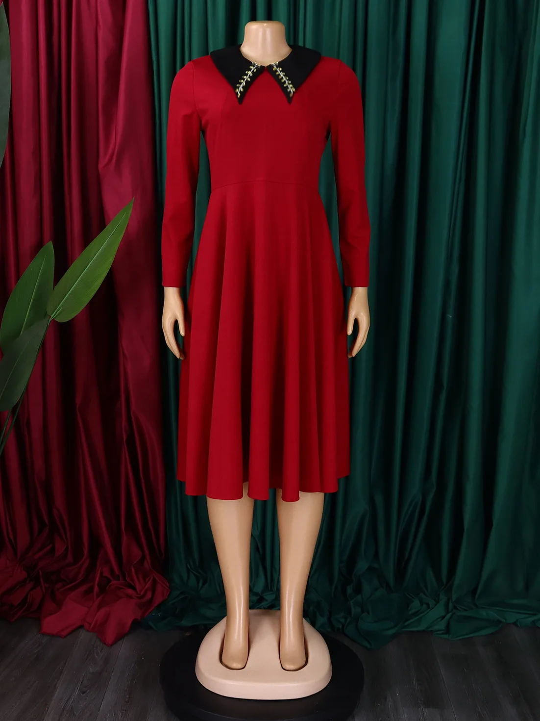 Elegant High Waist A-Line Evening Dress Women Casual V-Neck Office Lady Career Dress Y6201 main image 1
