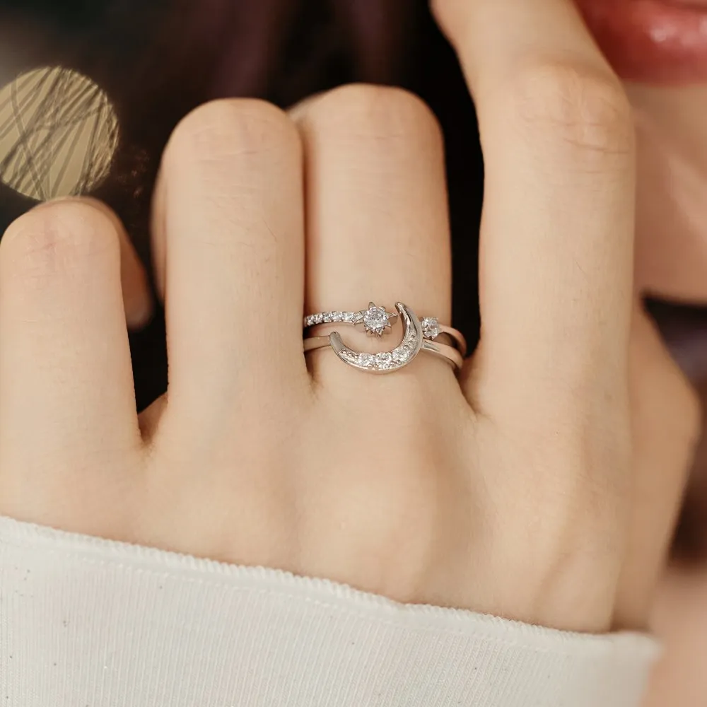 KAKODIY Good Christmas Christmas Gift Gift Jewelry 925 Sterling Silver Double Layer Moon Crescent Star 5A Zirconia Jewelry Ring detail 6