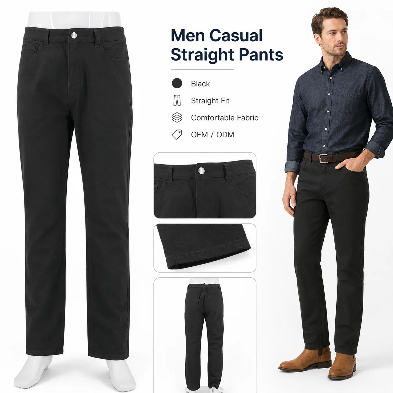 Custom High Quality Men's Casual Straight Stretch Plain Golf Pants With Five Pocket