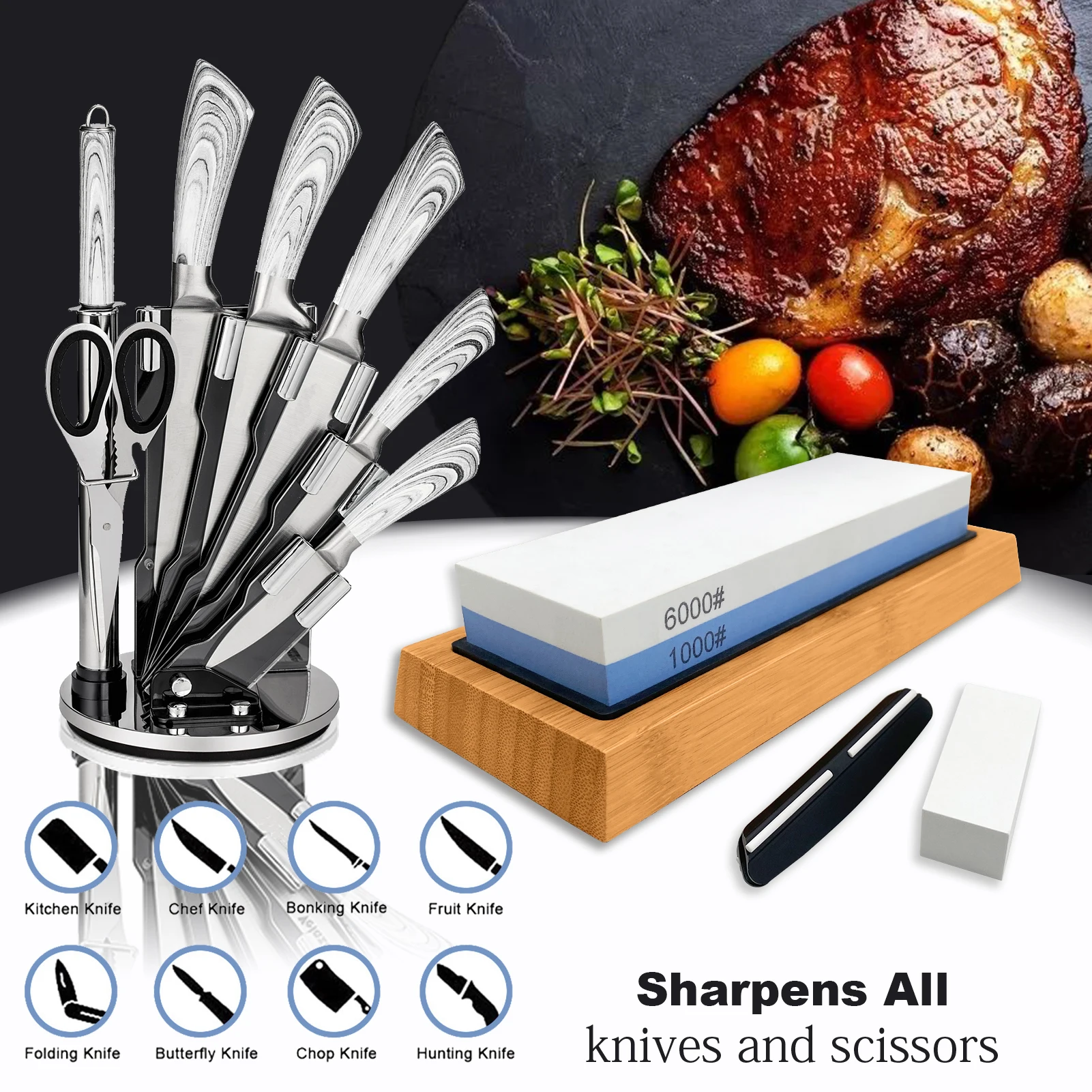 Uxcell 400/1000 Grit Diamond Sharpening Stone - 5-in-1 Handheld Whetstone With Ceramic & Tungsten Steel Slots For Knives & Scissors