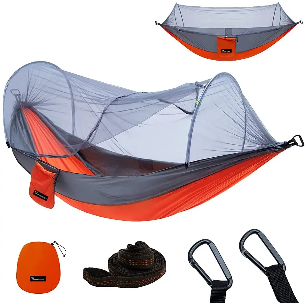 Outdoor Camping Popup Mosquito Net Hammock With Glass Fiber Poles Lightweight Portable