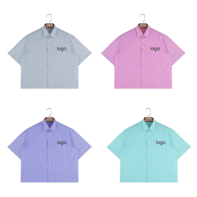 Premium Custom Mens Stripe Shirt Button up Collar Shirt Casual Shirt for Men Short Sleeve details