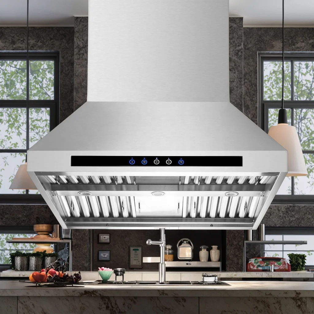 Large Commercial Island Table Range Hood with Chimney High-quality Kitchen Ventilation Solution manufacture