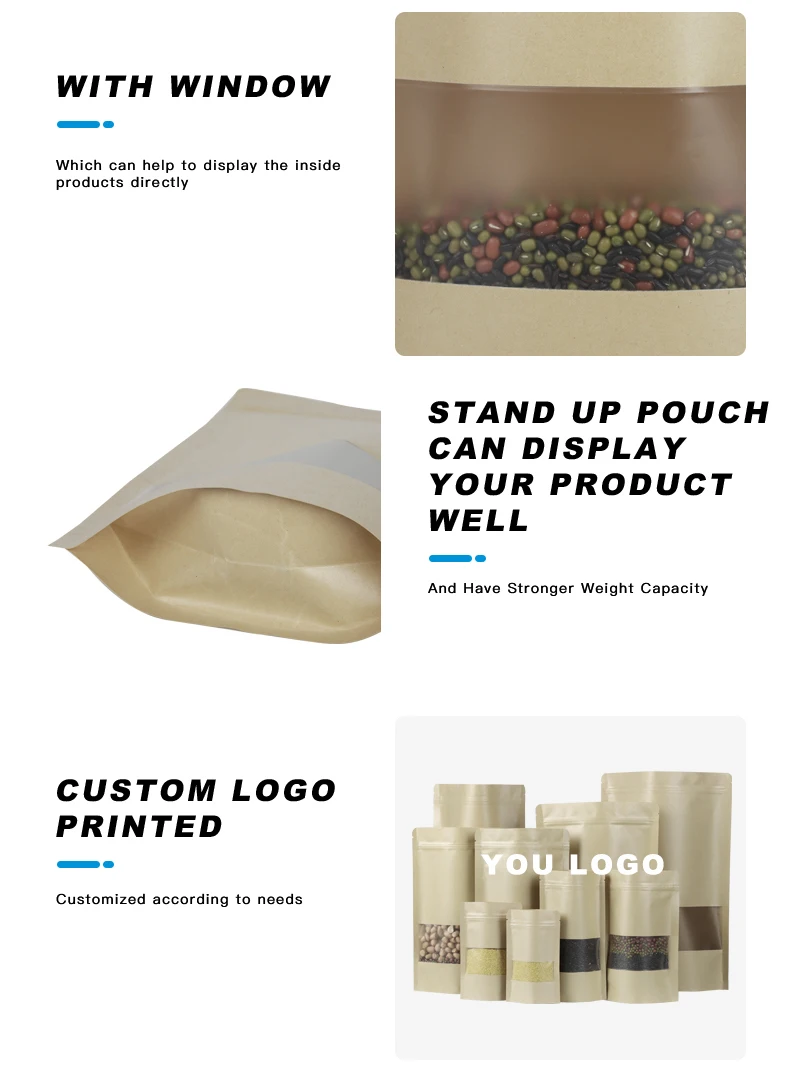 Stand Up Zipper Laminated Kraft Paper Coffee Beans Packing Bags With Degassing Valve