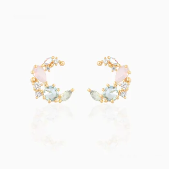 Laodun 2022 Fashion INS Style s925 Silver Stud Earrings Stud Earrings Tiny Geometric Moon CZ Diamond Cute Piercing Earrings