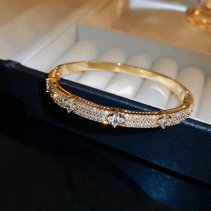 Elegant Zircon Copper Flower Bracelets for Women