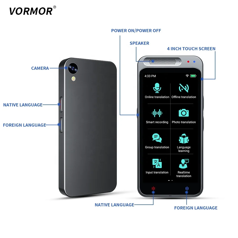 VORMOR Z6 Smart Voice Translator for Business, Offline Language