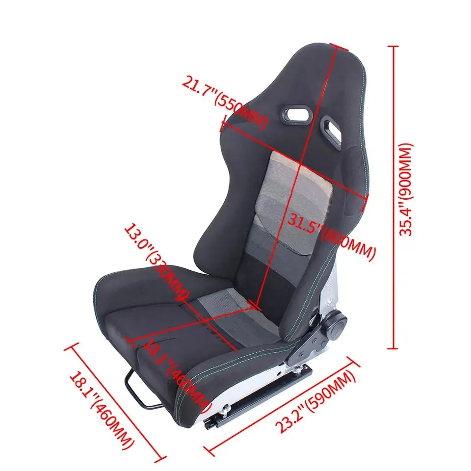 Black Gradation Race Car Seats Fiberglass Recline Adjustable Slider Bucket Seats Sports Racing