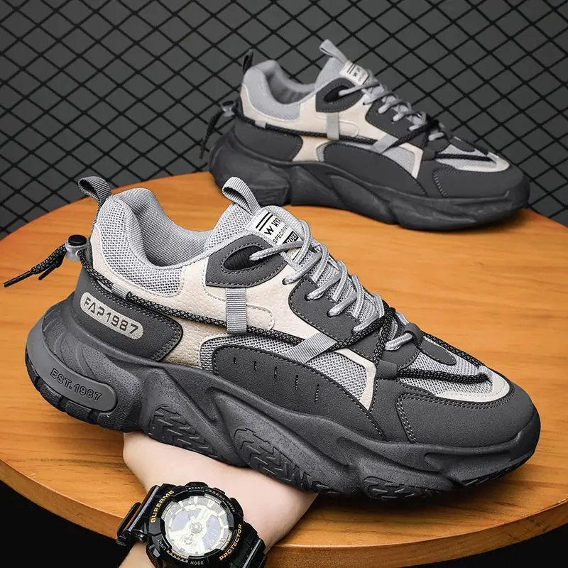 Men's shoes summer new breathable mesh sneakers men's trend all match inside height-raising leisure running shoes