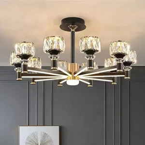 Nordic 6 Arms Lighting Ceiling Lamp Dining Room Hotel 6 Arm Lighting Black Chandelier with Crystal